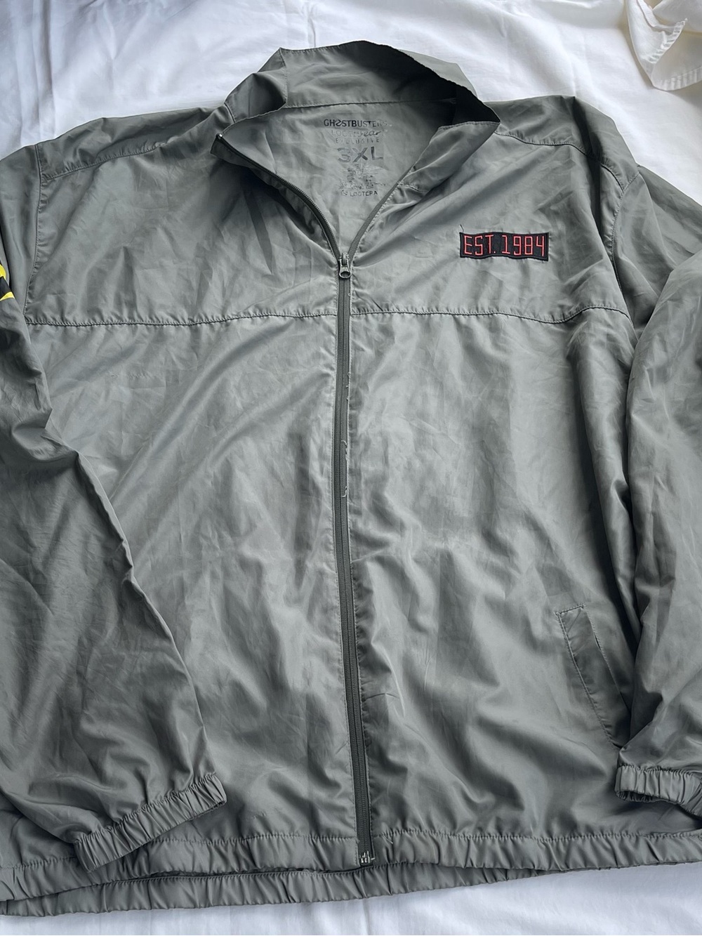 Men's Gray Windbreaker Jacket with EST.1984 Patch